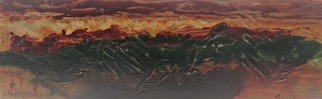 Mario Deschenes; Green Mountains, 2017, Original Mixed Media, 24 x 8 inches. Artwork description: 241 8 x 24 Canvas Mixed - Medias  Ink  2017 ...
