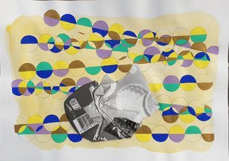Marisa Torres; Waste Number 6, 2019, Original Drawing Gouache, 11.5 x 8.3 inches. Artwork description: 241 Gouache and Ink Print on PaperThis series of drawings shows plastic waste floating in a balanced geometric background.  The element of waste acts as an interference, changing the balanced achieved in that background.  These series are the result of my growing interest and ongoing research on ...