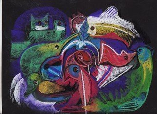 Mario Ortiz Martinez, 'Pastel Collage With Birds', 2019, original Pastel, 9 x 12  inches. Artwork description: 13395 FREE INSPIRATON EXERCISE IN BLACK PAPER. DISCOVERING THE RICH EXPRESSION OF PASTEL COLORS, UNKNOWN FOR ME. ABSTRACT, MISTERY, LIBERTY. ...