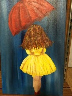 Elisabeth Wells; City Girl Red Umbrella, 2016, Original Painting Acrylic, 10 x 16 inches. Artwork description: 241 Origional artwork painted by me of a woman dressed in a yellow dress walking with a red umbrella...