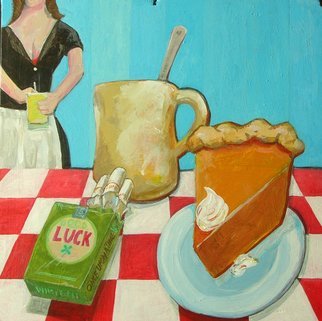 Mark Wholey; Good Luck Pie, 2011, Original Painting Acrylic, 1.2 x 12 inches. Artwork description: 241  A bit of nostalgia when coffee and dessert included a cigarette and a beautiful waitress. ...
