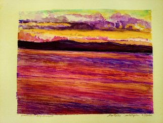 Mario Tello; Qualicum Sunset, 2020, Original Watercolor, 14 x 12 inches. Artwork description: 241 The colors of the sunset taint sky and water. ...