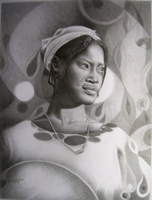 Moses Marquis Okpeyowa; Aisha Fulani Girl, 2007, Original Drawing Pencil, 20 x 25 inches. Artwork description: 241  Aisha is a figurative drawing showing a typical fulani girl in Nigeria and her radiant and beautiful outlook for a day's task of selling in the marketplace. ...