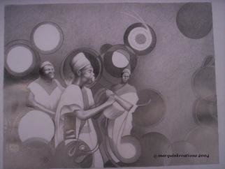 Moses Marquis Okpeyowa; Northern Minstrels, 2006, Original Drawing Pencil, 25 x 20 m. Artwork description: 241  This is shows the local musicians in the Northern parts of my country in performance. This is a drawing made in an abstract and motive form that displays the circles of musical combination of this Men's skills when playing their flutes and roud drums. ...