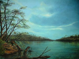 Moses Marquis Okpeyowa; Somewhere In Port Harcourt, 2006, Original Painting Oil, 35 x 40 cm. Artwork description: 241  'Somewhere in PH' Shows the beautiful serene of a local village side settings in Rivers state, Nigeria when fishermen' s activities are not yet in full swing on the rivers. ...