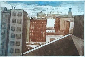 Martha Hayden; View North, 2012, Original Printmaking Etching, 18 x 12 inches. Artwork description: 241 Lower East Side, New York City, color etching and aquatint...