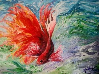 Martin Budden; Fighting Fish, 2020, Original Painting Acrylic, 750 x 500 mm. Artwork description: 241 Acrylic on canvas. Done almost entirely by finger painting because I wanted tp give brightness, beauty and texture. ...