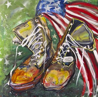 Mg Stout; What These Boots Have Seen, 2013, Original Painting Acrylic, 30 x 30 inches. Artwork description: 241  acrylic painting, military boots, navy wounded warrior, canvas, original, solider, Iraq, war, American ...