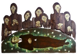 Matei Enric; DEATH WATCH, 2011, Original Painting Tempera, 113 x 169 cm. Artwork description: 241         TEMPERA ON WOOD, ASSEMBLY 4 PIECES        ...