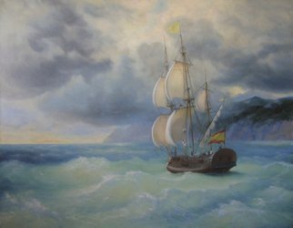 Yuriy Matrosov; Along The Coast, 2017, Original Painting Oil, 35.4 x 27.6 inches. Artwork description: 241 Painting Oil on Canvas.  This picture was inspired by an exhibition of the famous marine artist Ivan Aivazovsky, which I recently visited in the State Russian Museum in Saint- Petersburg.In this painting I applied many layers of color to create a transparent quality for showing the ...