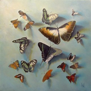 Yuriy Matrosov; Follow Your Dreams In Blue, 2018, Original Painting Oil, 15.8 x 15.8 inches. Artwork description: 241 This trompe l oeil depict realistically rendered butterflies of the peruvian amazon.  For this painting, I applied several layers of paint to the canvas in classic oil painting technique.  I used a strong light and heavy shadows to create depth in a painting and a centre of ...