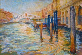 Yuriy Matrosov; Golden Venice, 2019, Original Painting Oil, 23.6 x 15.8 inches. Artwork description: 241 This artwork depicting the Rialto bridge in Venice.  For this painting, I applied several layers of paint to the canvas in classic oil painting technique.  I used a strong light and heavy shadows to create depth in a painting and a centre of interest.  Hanging hardware is ...