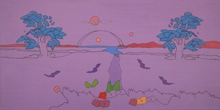 Maxine Cameron; Lavender Fields On Mars, 2023, Original Painting Acrylic, 24 x 12 inches. Artwork description: 241 A collection of Odyssey landscapes.Threaded together with colour, line and space into magical engagements....