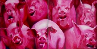 Massimo Zilioli; Buried Alive As Family Po..., 2011, Original Painting Oil, 100 x 50 cm. Artwork description: 241 Diptic 50 x 50 ( 2) - Oil on canvas.All paintings refer to the episode of more than 3 millions pigs buried alive in South Korea because infected.  ...