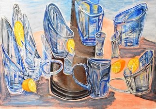 Medea Ioseliani; Glass And Lemon, 2017, Original Painting Acrylic, 40 x 60 cm. Artwork description: 241 The picture shows the party mood at home where glasses dance with lemons...