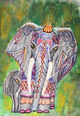 Medea Ioseliani; Thai Gaiant, 2017, Original Painting Acrylic, 40 x 60 cm. Artwork description: 241 Thai Elephant Dressed in Jewelry...