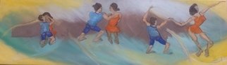 Corinne Medina-Saludo; Is Love Like A Palymobile Game, 2017, Original Painting Oil, 100 x 30 cm. 