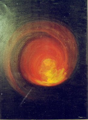 Meena Chopra; Fire Ball, 1986, Original Painting Oil, 30 x 40 inches. Artwork description: 241  ReverberationsThe thrills masqueradeeven as they experiencea world of expansion.Far away, I shrink in a black hole, where life searchesfor the charismatic remote leisure, seeking a strengthas I standface to facewith the deserted truth.  A plunging darknessas bare as death, where a dotdisperses a linein a ...