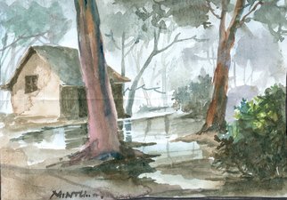 Mintu Maji; After Rain, 2013, Original Watercolor, 8 x 6 inches. Artwork description: 241     water color painting, water color, landscape, bengal art, bengal village    ...