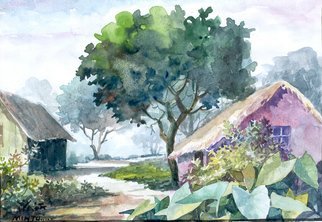 Mintu Maji; Landscape, 2013, Original Watercolor, 8 x 6 inches. Artwork description: 241  water color painting, water color, landscape, bengal art, bengal village ...