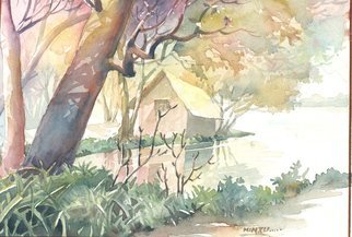Mintu Maji; Riverside, 2013, Original Watercolor, 8 x 6 inches. Artwork description: 241    water color painting, water color, landscape, bengal art, bengal village   ...