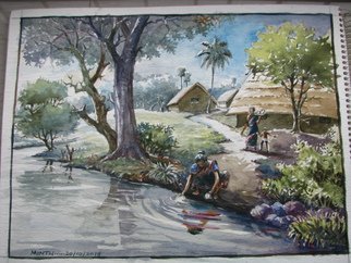 Mintu Maji; Village 01, 2014, Original Watercolor, 11 x 8 inches. Artwork description: 241                 water color/ painting/ water color/ landscape/ bengal art/ benga village/ drawings   water color/ painting/ landscape/ drawing            ...