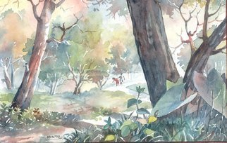 Mintu Maji; Village Path, 2013, Original Watercolor, 8 x 6 inches. Artwork description: 241         water color painting, water color, landscape, bengal art, bengal village    water color/ painting/ landscape/ drawing    ...