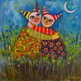 Selin Melek Aktan; Hugging You, 2007, Original Painting Acrylic, 100 x 100 cm. Artwork description: 241 This painting published in a poem book by Selin ktan which name is Ask Selinde Ucusan Melekler year 2008 page 6...
