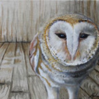Melissa Burgher; Barn Owl, 2015, Original Painting Oil, 18 x 14 inches. Artwork description: 241   # owl # hoothoot # birds # barnowl # linen    ...