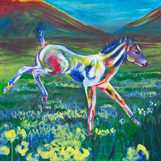 Melissa Burgher; Fancifoal, 2015, Original Painting Acrylic, 30 x 30 inches. Artwork description: 241  # running # playing # horses # foals # freedom # surreal # movement # color  ...