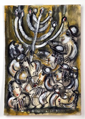 Melita Kraus; Hanukkah Klezmer Band, 2016, Original Drawing Pastel, 20 x 40 cm. Artwork description: 241 The painting depicting Hanukkah klezmer band. The joy of Hanukkah and traditional Jewish music. Often compared to Chagall school of painting. ...