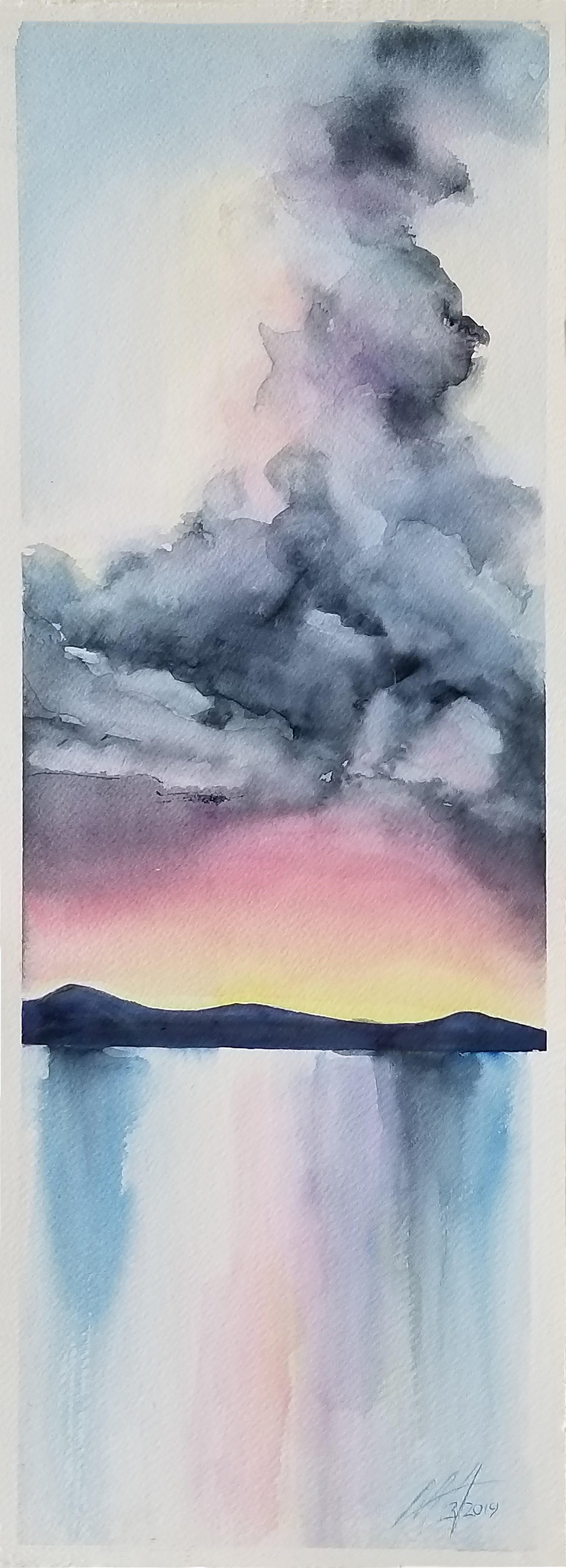 Merrilyne Hendrickson; Abaco Fire In The Sky At ..., 2018, Original Paper, 13 x 27 inches. Artwork description: 241 certain times of day and conditions explode with color...