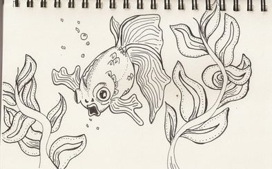 Mia Russell; Fish, 2014, Original Drawing Pen, 5 x 7 inches. 