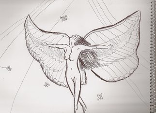 Mia Russell; Flying, 2014, Original Drawing Pen, 9 x 11 inches. 