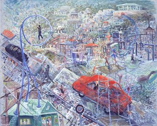 Micha Nussinov; Traveling Through Languge, 2006, Original Painting Acrylic, 192 x 161 cm. Artwork description: 241  Layers upon layers of landscapes with transition, crossroads, convergence,   and scenarios. As if we are traveling through languistic markings that keep changing its references.  ...