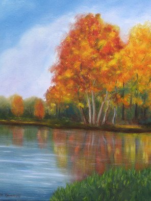 Michael Navascues; A Fall Day, Falconbridge Lake, 2013, Original Painting Oil, 16 x 20 inches. Artwork description: 241   Landscape with fall foliage colors reflected in water ...