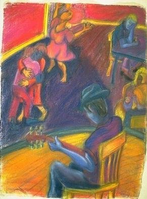 Michael Ashcraft; The Blue Spot, 1998, Original Pastel, 30 x 22 inches. Artwork description: 241 Pastel on Watercolor paper. A study ofcircular composition and music and the night life...