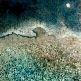 Michael Schaffer; Nighttime At Eagle Beach, 2021, Original Mixed Media, 30 x 30 inches. Artwork description: 241 This is the second of my organic nighttime beach paintings.  I use sand, pumice rocks, and inks.The first of this series of nighttime beach series isNighttime Storm . ...
