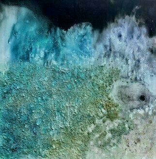 Michael Schaffer; Nighttime At Turtle Beach, 2021, Original Mixed Media, 36 x 36 inches. Artwork description: 241 Mixed Media painting of being at the beach in Hawaii at night as the waves crash down.  Painting uses sand, pumice rock, and inks. ...