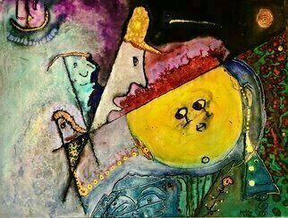 Michael Schaffer; In One Ear And Out The Other, 2021, Original Mixed Media, 40 x 30 inches. Artwork description: 241 This work is one of Michael s Abstract Figurative humorous paintings.  Just because some hears it doesnot mean the are interested in what s being said. ...