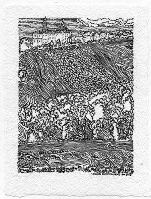 Mikhail Kolomeytsev; Colline Marchigiane, 2015, Original Drawing Pen, 14 x 20 cm. Artwork description: 241    ink on the hand made cotton paper   ...