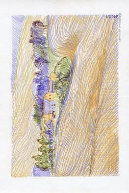 Mikhail Kolomeytsev; Campagna Maceratese, 2021, Original Drawing Pencil, 24.5 x 16.5 cm. Artwork description: 241 ink and colour pencils on paper...