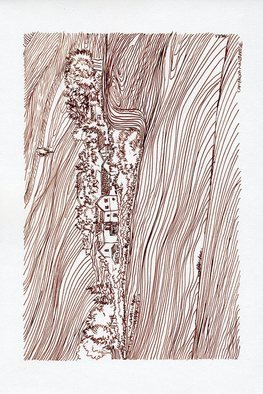 Mikhail Kolomeytsev; Campagna Maceratese, 2021, Original Drawing Ink, 25.5 x 17 cm. Artwork description: 241 Campagna maceratese, Italyink on paper...