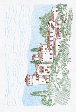 Mikhail Kolomeytsev; Castello San Quirico, 2021, Original Drawing Pen, 25.5 x 17 cm. Artwork description: 241 Castello San Quirico, ItalyDrawing pen colour pencil...