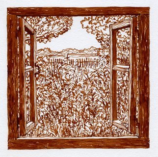 Mikhail Kolomeytsev; Window, 2021, Original Drawing Ink, 16 x 16 cm. Artwork description: 241 pen, ink on paper...