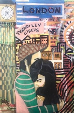 Michela Lago; London In Love, 2018, Original Painting Other, 80 x 120 cm. Artwork description: 241 Painting oil acrylic on canvas people showing love around the world ...