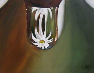 Michelle Iglesias; Daisy Drop  , 2009, Original Painting Acrylic, 44 x 34 inches. Artwork description: 241  dew drop, reflection, daisy, leaf, flower, water, morning, red, orange, green, yellow, large, big ...
