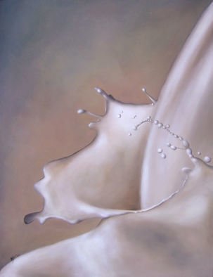 Michelle Iglesias; Glass Of Milk, 2011, Original Painting Oil, 34 x 44 inches. Artwork description: 241   milk, glass, pour, liquid, water, pouring, spilling, spill, white, brown, blue, peach, green, large, photo, big, wall art  ...
