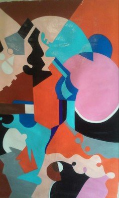 Mike Garibay; Bubble Life, 2015, Original Pastel Oil, 36 x 48 inches. Artwork description: 241  Neo- Cubism intense color oil pastel on canvas ...
