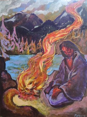 Milen Boqnov; Landscape With Man, 2015, Original Painting Acrylic, 60 x 80 cm. Artwork description: 241   abstract, landscape, acrilyc, oil, canvas, paint , original, native, spiritual, indian, fire, sacred ...